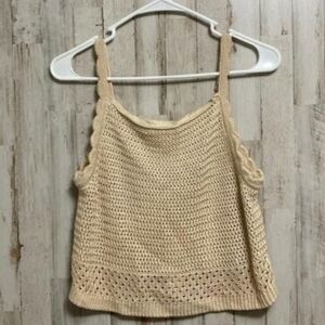 House of Harlow 1960 Beige Boho Crotchet Knit Crop Top Size Large